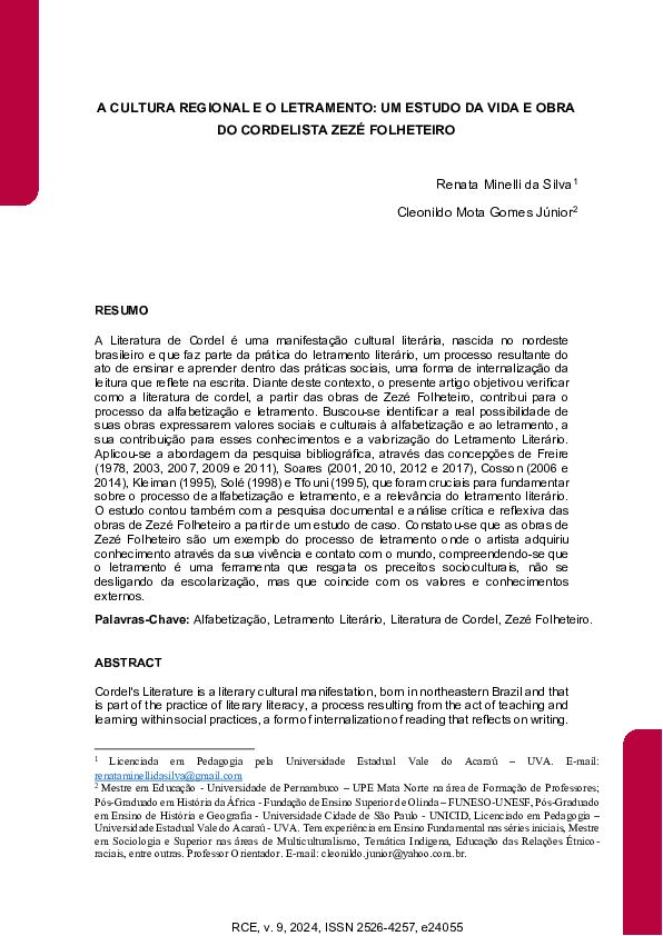 (PDF) A CULTURA REGIONAL E O LETRAMENTO: UM ESTUDO DA VIDA E OBRA DO ...