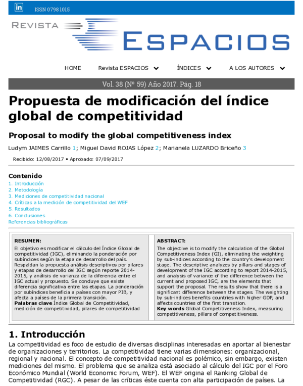 (PDF) Propuesta de modificación del índice global de competitividad