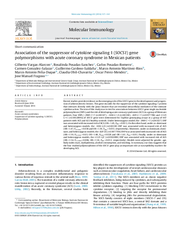 (PDF) Association of the suppressor of cytokine signaling 1 (SOCS1 ...