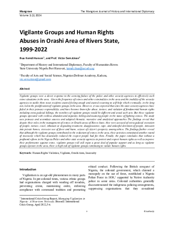 (PDF) Vigilante Groups and Human Rights Abuses in Orashi Area of Rivers ...