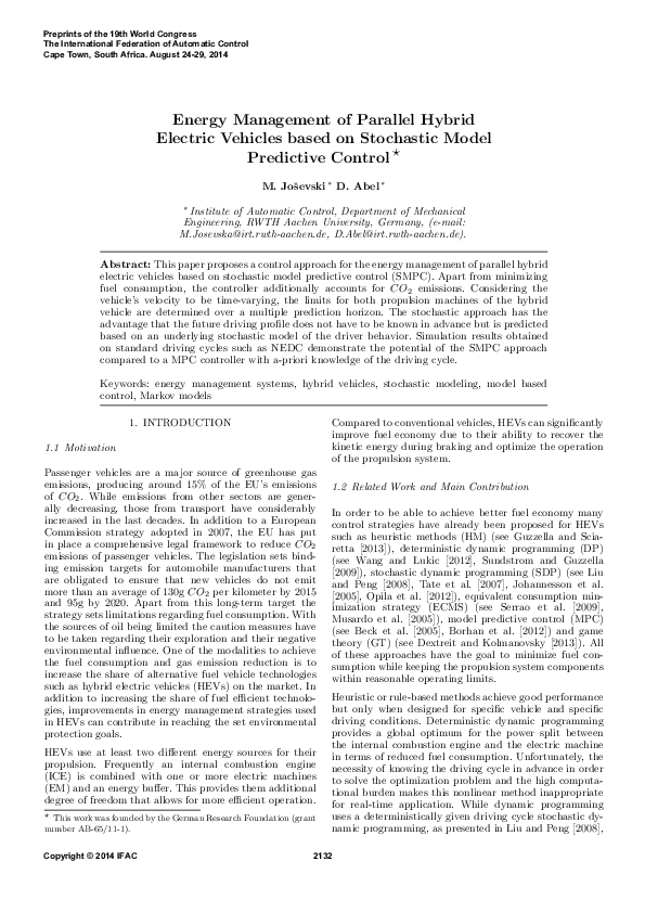 (PDF) Energy Management of Parallel Hybrid Electric Vehicles based on ...