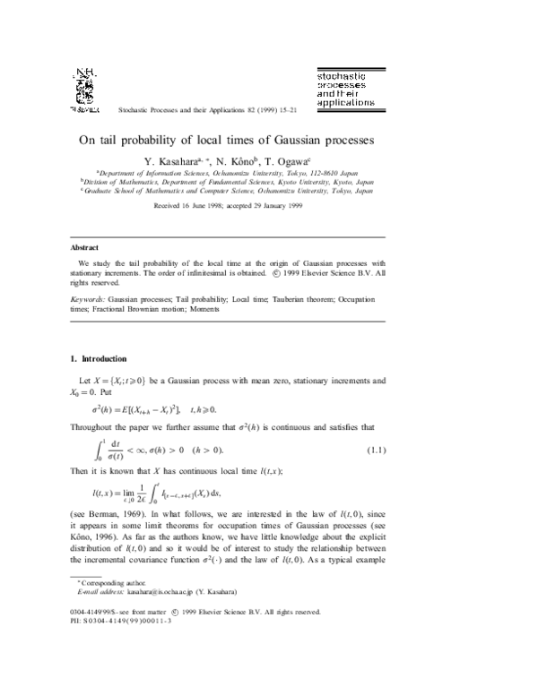 (PDF) On tail probability of local times of Gaussian processes