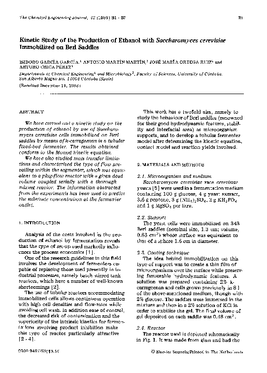 (PDF) Kinetic study of the production of ethanol with Saccharomyces ...