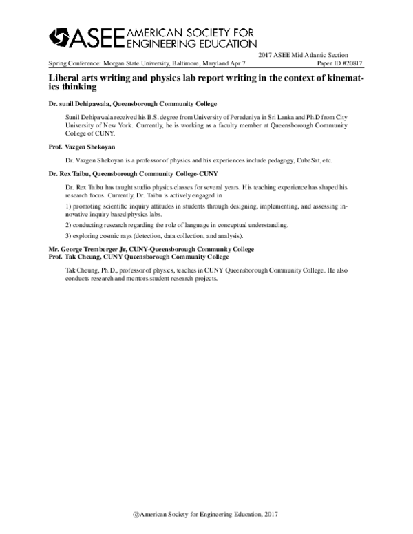 (PDF) Liberal arts writing and physics lab report writing in the ...