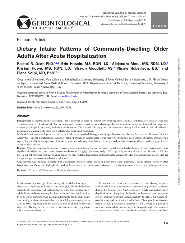 (PDF) Dietary Intake Patterns of Community-Dwelling Older Adults After ...