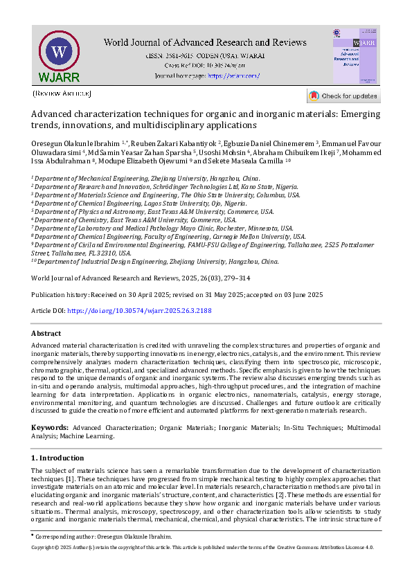 (PDF) Advanced characterization techniques for organic and inorganic ...