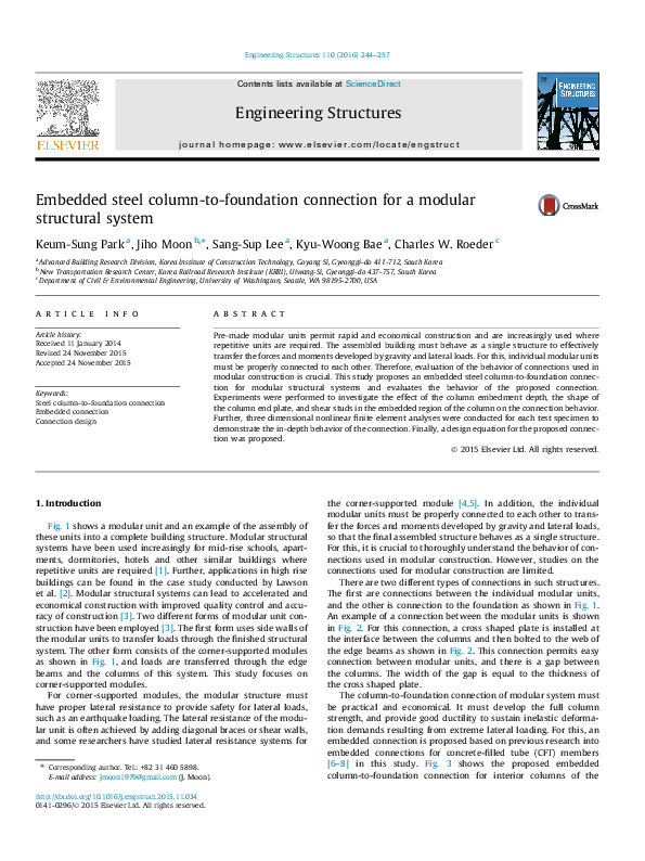 (PDF) Embedded steel column-to-foundation connection for a modular ...