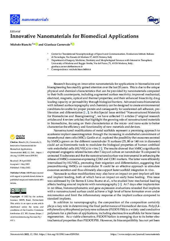 (PDF) Innovative Nanomaterials for Biomedical Applications