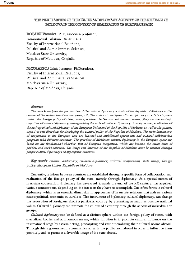 (PDF) The Peculiarities of the Cultural Diplomacy Activity of the ...