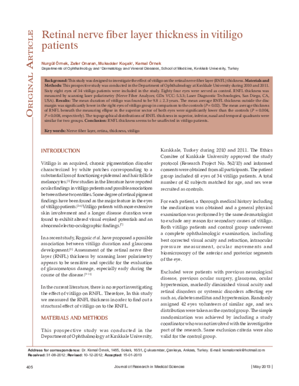 (PDF) Retinal nerve fiber layer thickness in vitiligo patients