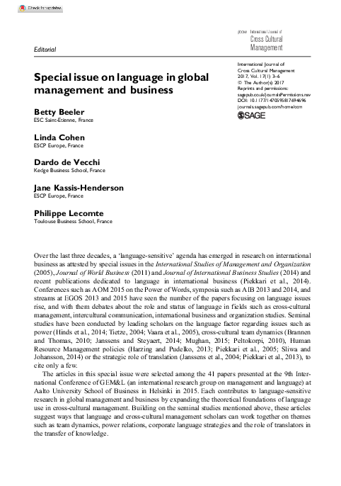 (PDF) Special issue on language in global management and business