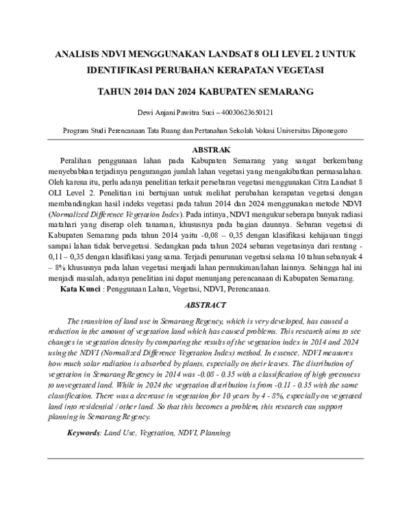 (PDF) ANALISIS NDVI MENGGUNAKAN LANDSAT 8 OLI LEVEL 2 UNTUK ...