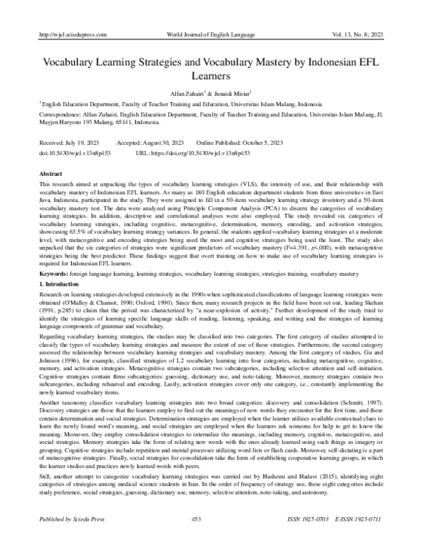 (PDF) Vocabulary Learning Strategies and Vocabulary Mastery by ...