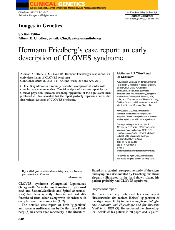 (PDF) Hermann Friedberg's case report: an early description of CLOVES ...
