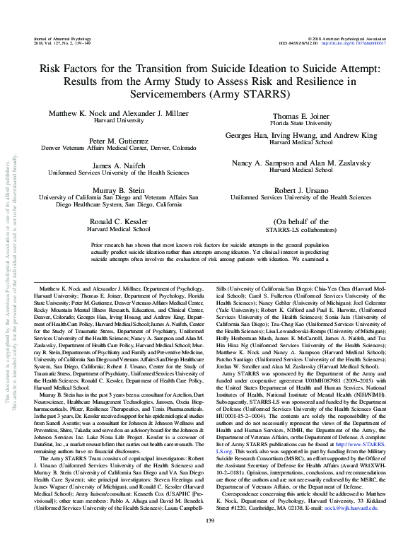 (PDF) Risk factors for the transition from suicide ideation to suicide ...