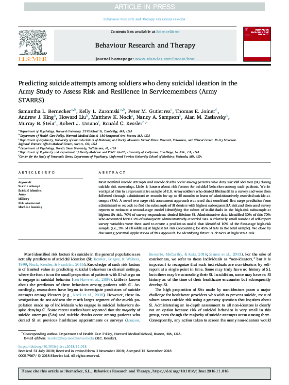 (PDF) Predicting suicide attempts among soldiers who deny suicidal ...