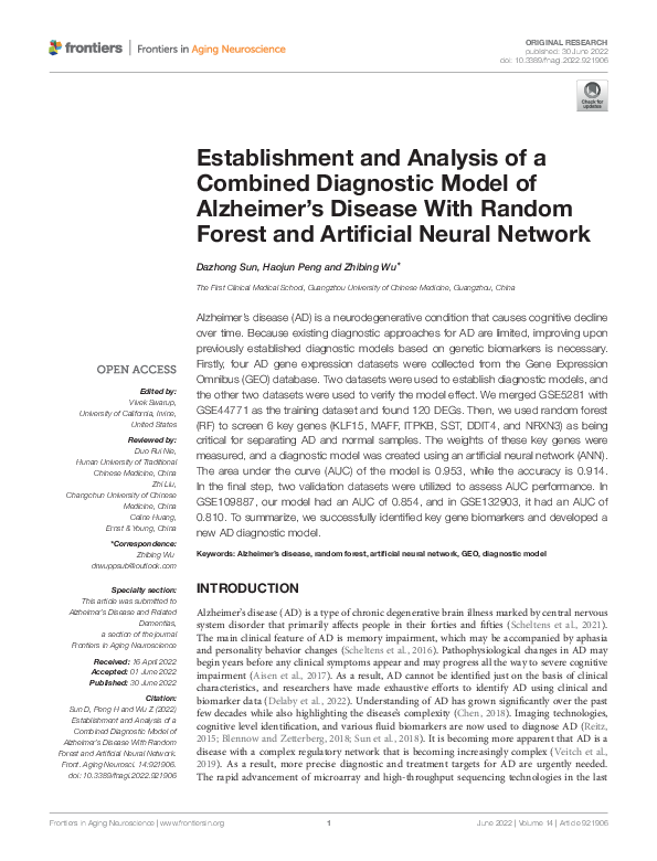 (PDF) Establishment and Analysis of a Combined Diagnostic Model of ...