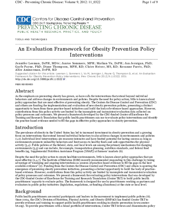 (PDF) An Evaluation Framework for Obesity Prevention Policy Interventions