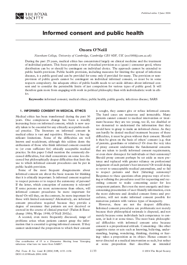 (PDF) Informed consent and public health
