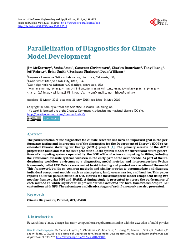 (PDF) Parallelization of Diagnostics for Climate Model Development