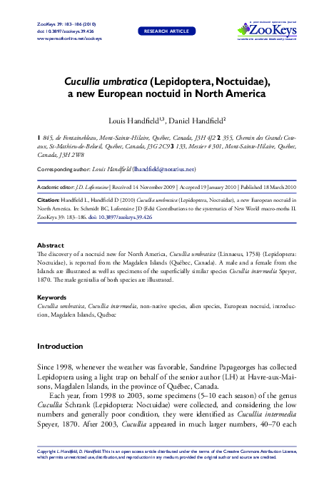 (PDF) Cucullia umbratica (Lepidoptera, Noctuidae), a new European ...