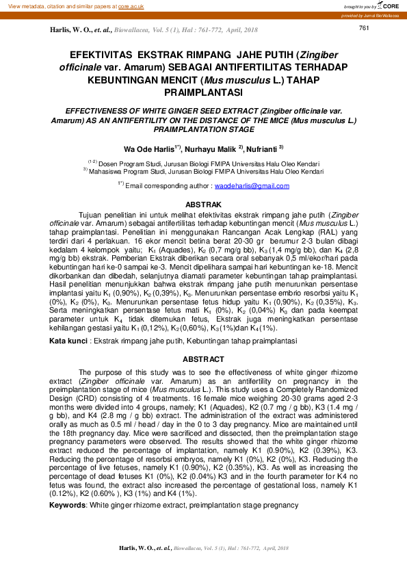 (PDF) EFEKTIVITAS EKSTRAK RIMPANG JAHE PUTIH (Zingiber officinale var ...