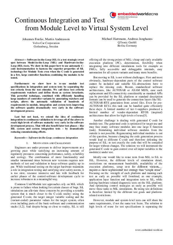 (PDF) Continuous Integration and Test from Module Level to Virtual ...