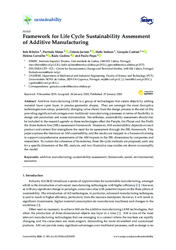 (PDF) Framework for Life Cycle Sustainability Assessment of Additive ...