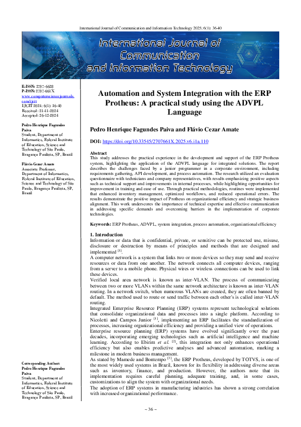 (PDF) Automation and System Integration with the ERP Protheus: A ...