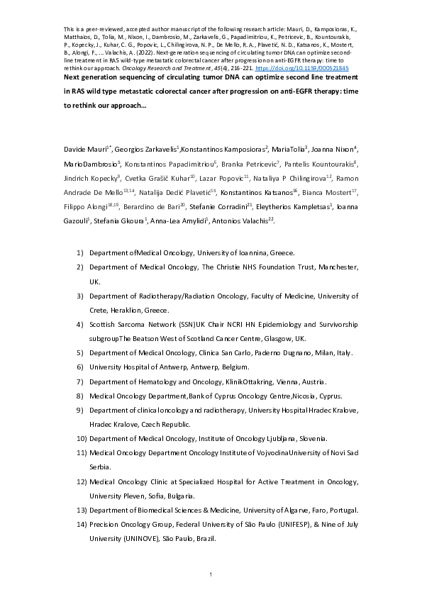 (PDF) Next Generation Sequencing of Circulating Tumor DNA Can Optimize ...
