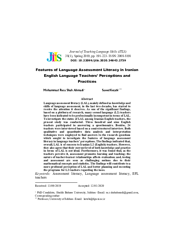 (PDF) Features of Language Assessment Literacy in Iranian English ...
