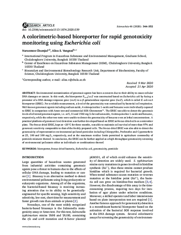 (PDF) A colorimetric-based bioreporter for rapid genotoxicity ...