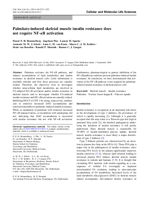 (PDF) Palmitate-induced skeletal muscle insulin resistance does not ...