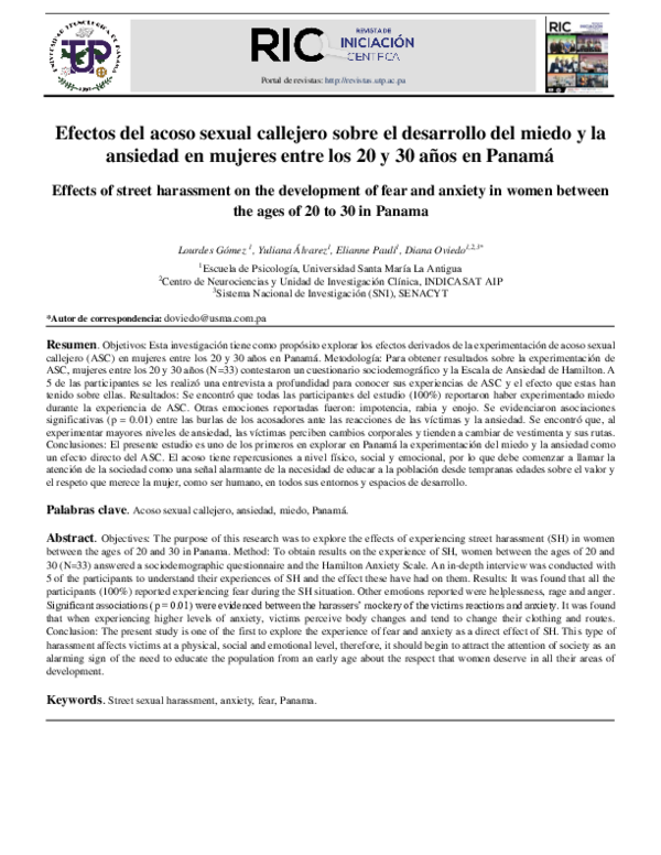 (PDF) Efectos del acoso sexual callejero sobre el desarrollo del miedo ...