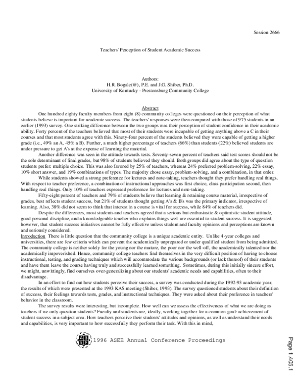 (PDF) Teachers' Perception Of Student Academic Success