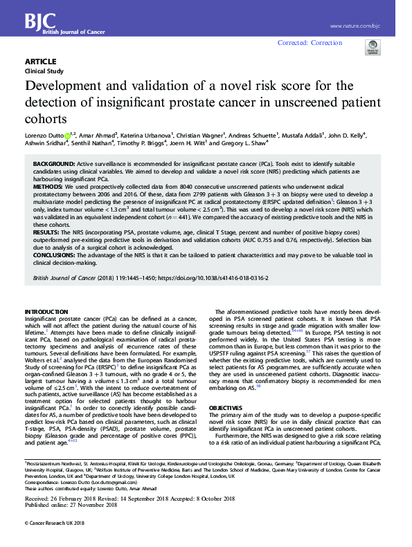 (PDF) Development and validation of a novel risk score for the ...