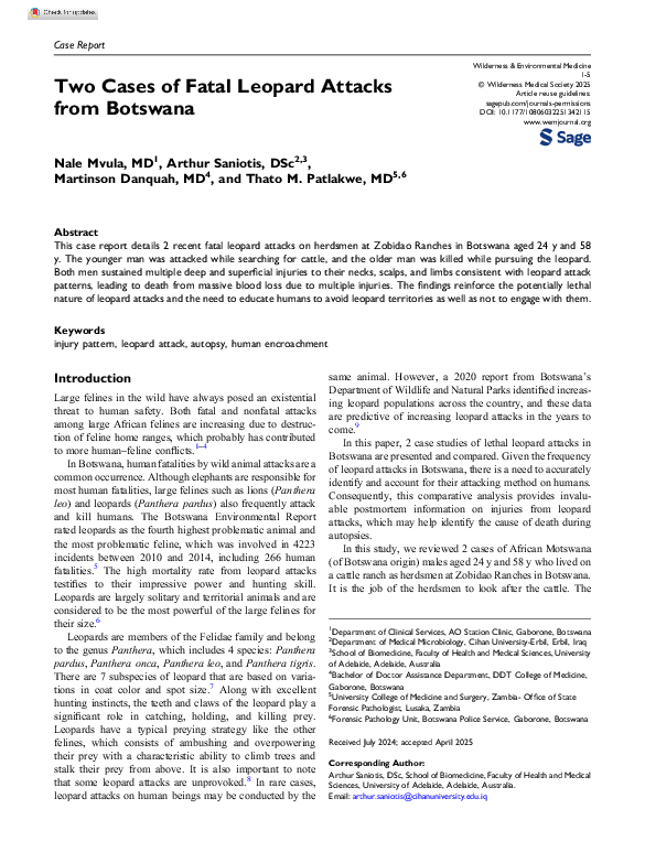 (PDF) Two Cases of Fatal Leopard Attacks from Botswana