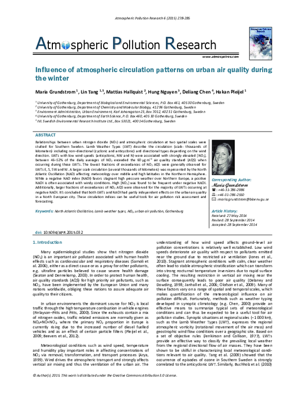 (PDF) Influence of atmospheric circulation patterns on urban air ...