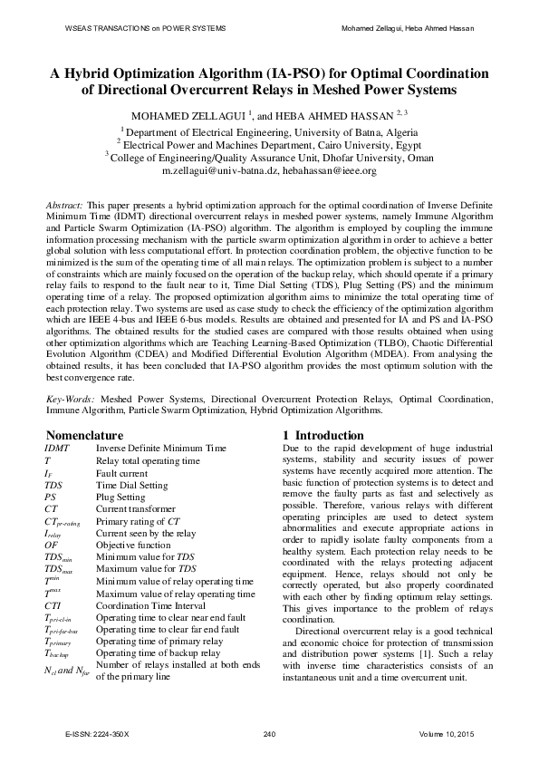 (PDF) A Hybrid Optimization Algorithm (IA-PSO) for Optimal Coordination ...