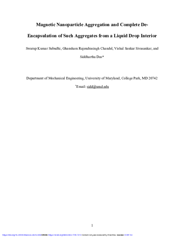 (PDF) Magnetic Nanoparticle Aggregation and Complete De-Encapsulation ...