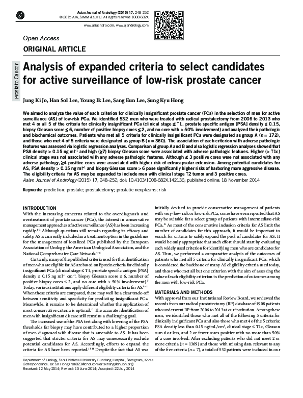 (PDF) Analysis of expanded criteria to select candidates for active ...
