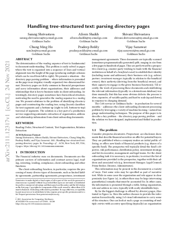 (PDF) Handling tree-structured text: parsing directory pages
