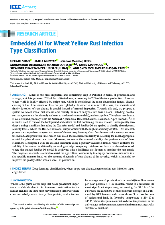 (PDF) Embedded AI for Wheat Yellow Rust Infection Type Classification