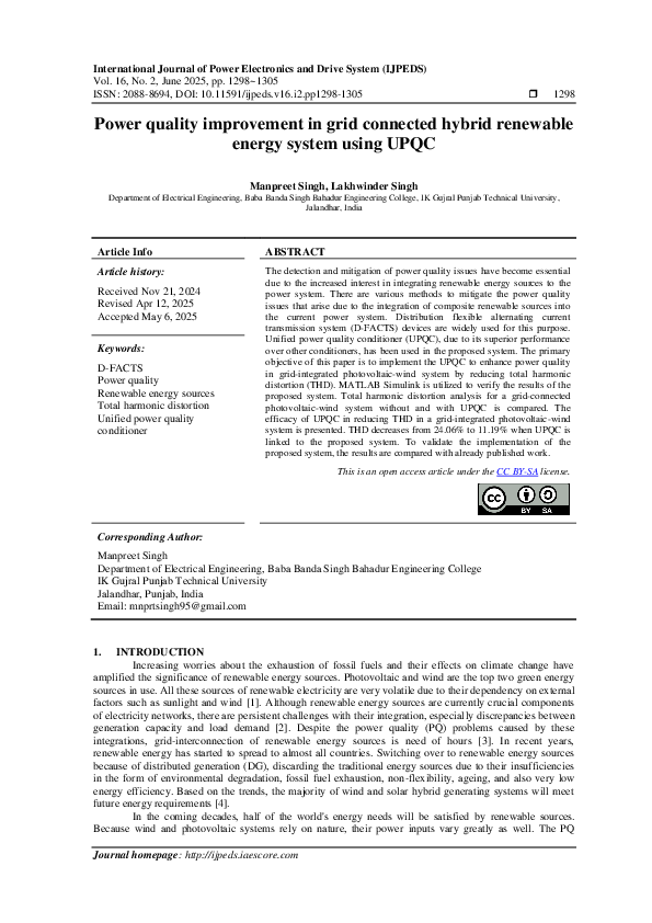 (PDF) Power quality improvement in grid connected hybrid renewable ...