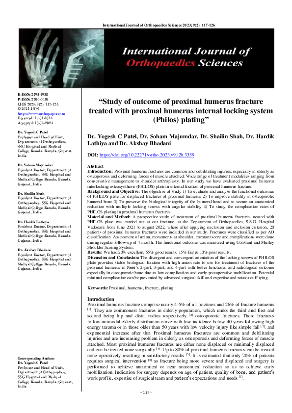 (PDF) “Study of outcome of proximal humerus fracture treated with ...