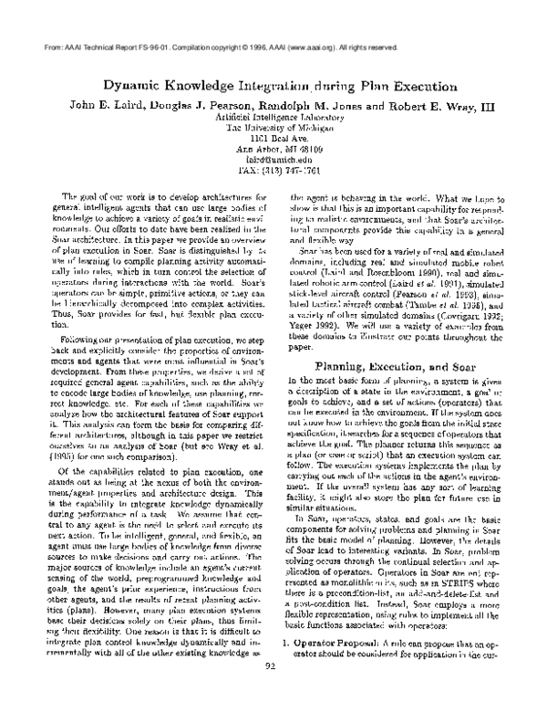(PDF) Dynamic knowledge integration during plan execution
