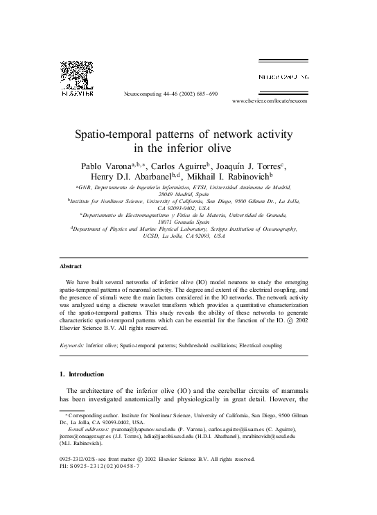 (PDF) Spatio-temporal patterns of network activity in the inferior olive