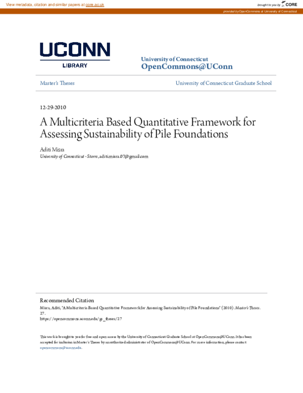 (PDF) A Multicriteria Based Quantitative Framework for Assessing ...