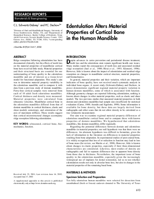 (PDF) Edentulation Alters Material Properties of Cortical Bone in the ...