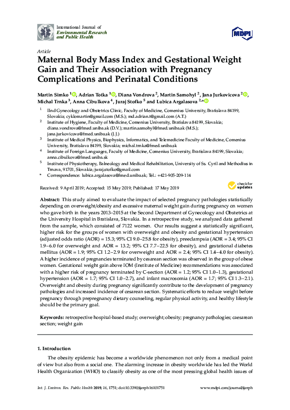 (PDF) Maternal Body Mass Index and Gestational Weight Gain and Their ...